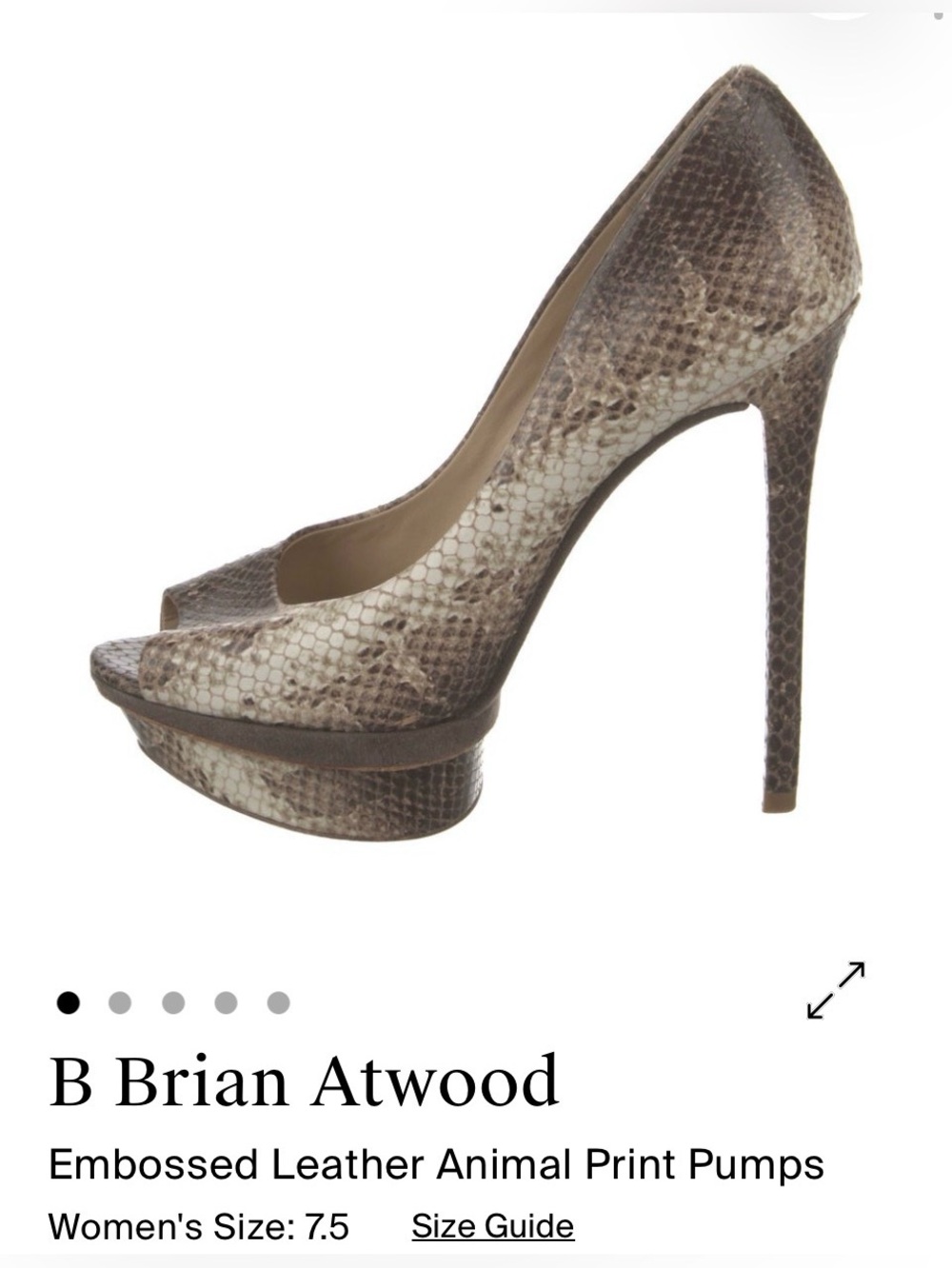 B Brian Atwood Snake Print Platform Peep Toe Pumps 7.5